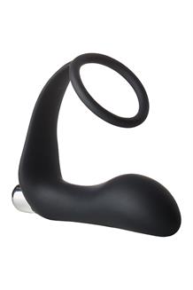 Vibrating Anal Plug with Cockring Black