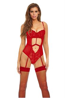 Bombshell Boudoir Strap Overlay Teddy Red
