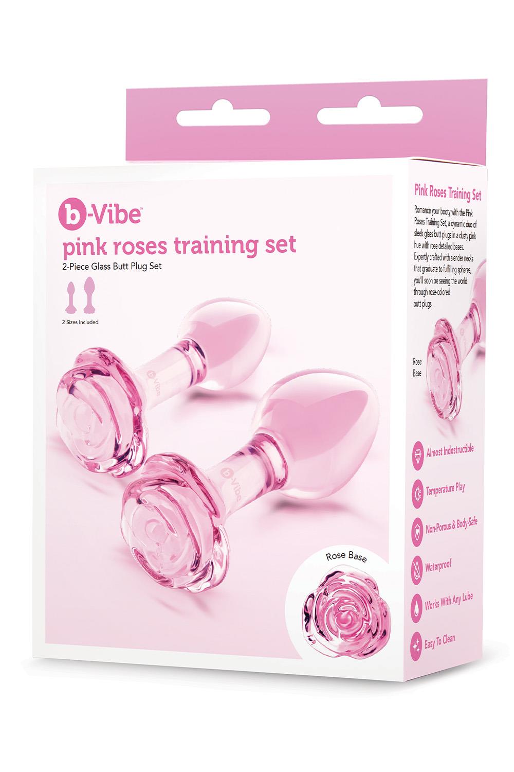 Pink Roses Glass Butt Plug Training Set