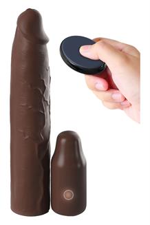 9 Inch Sleeve Vibrating 3 Inch Plug with Remote Brown