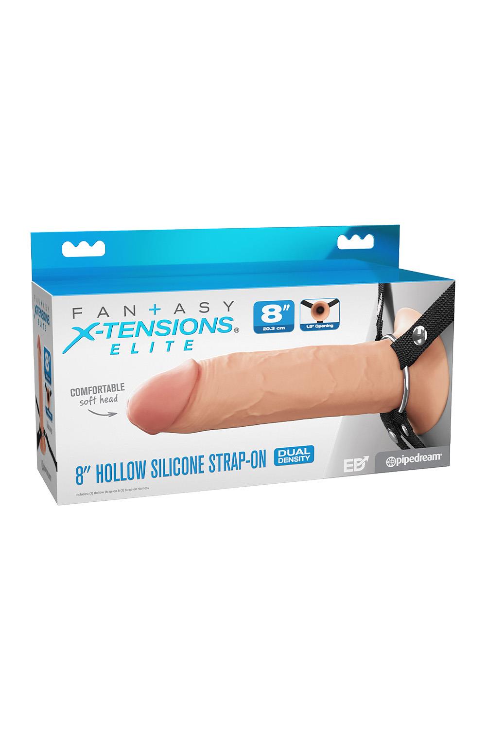 FANTASY X-TENSIONS ELITE 8 INCH SILICONE HOLLOW STRAP-ON - DUAL DENSITY - LIGHT